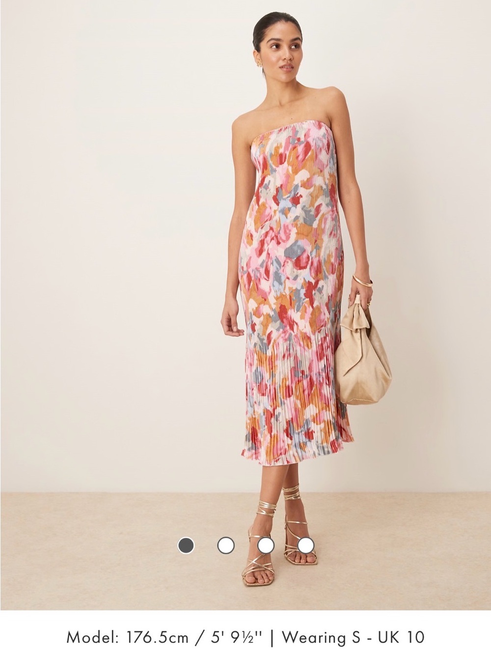 Abercrombie & Fitch Strapless Pink Multi-Color Pleated Midi Dress